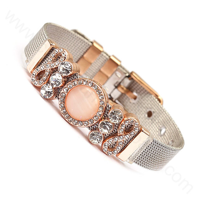 2022新潮时尚不锈钢手镯网眼水晶滑梯手环 - buy stainless steel