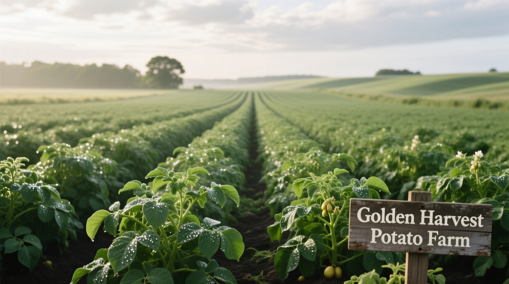 Potato farm field with healthy green plants
