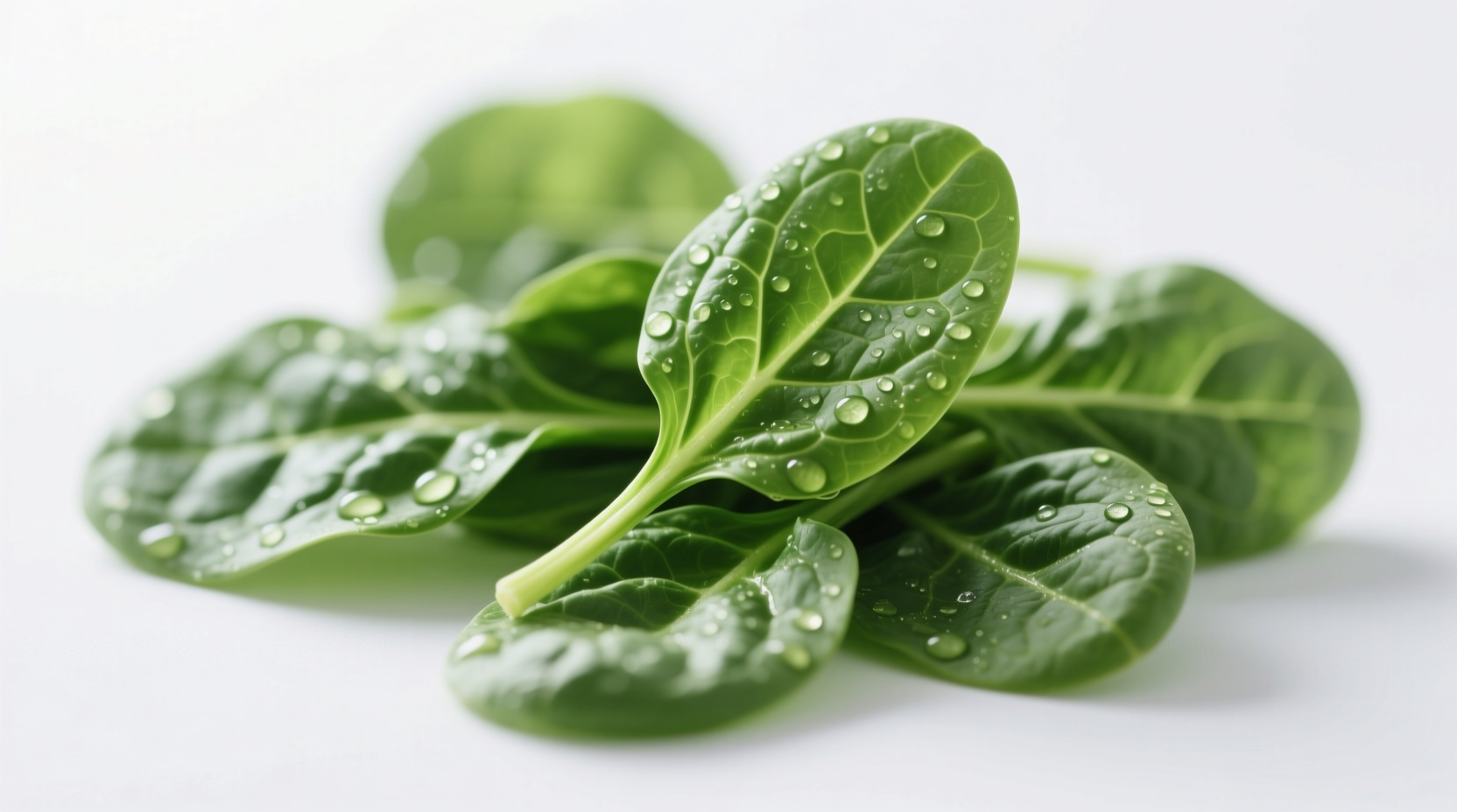 Fresh spinach leaves on white background showing vibrant green color