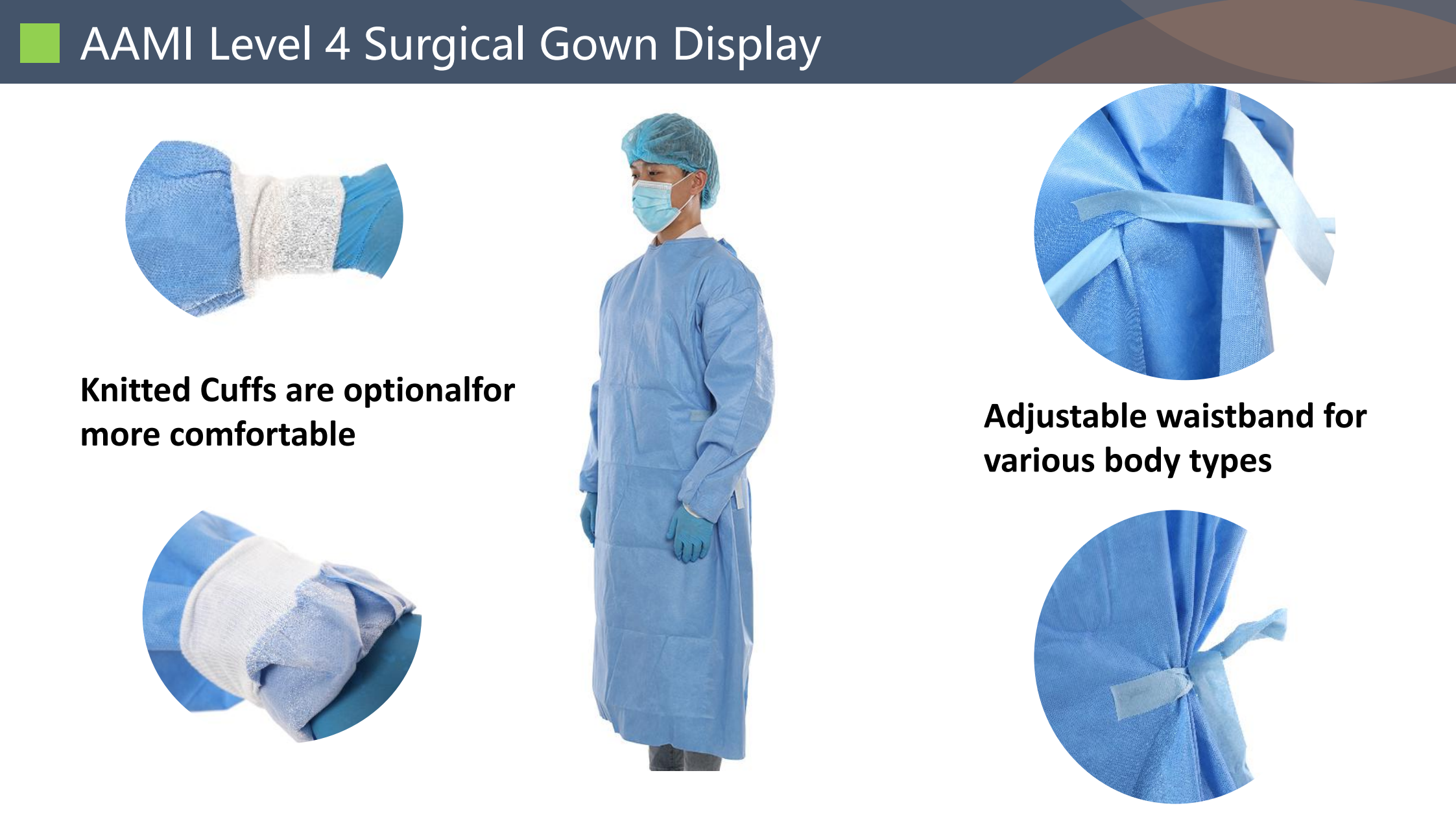 510K EN13795 PE Isolation Gown Medical AAMI Level 4 Surgical Gown
