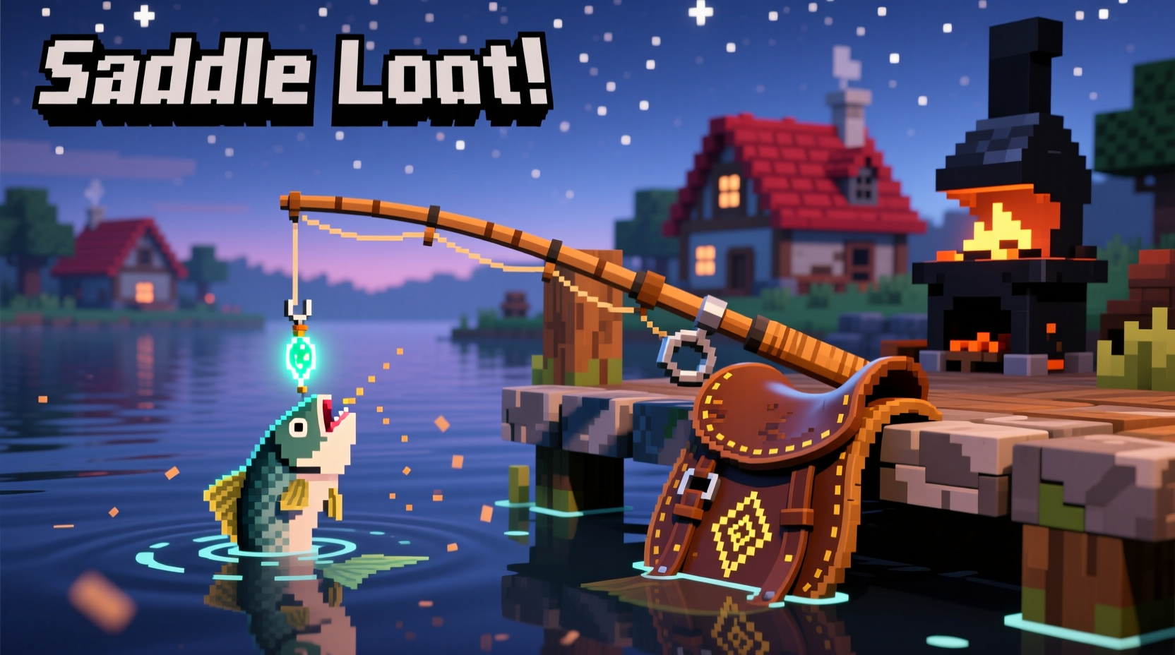 Minecraft fishing setup with saddle loot