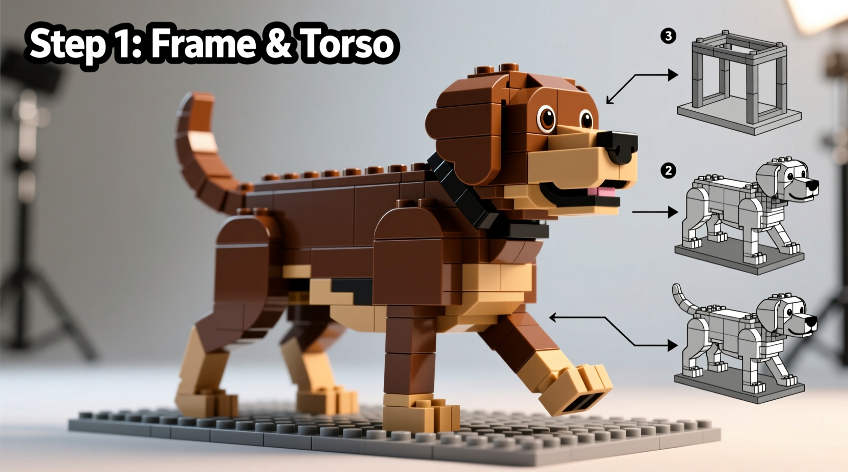 step by step guide to building a detailed labrador retriever model with building blocks