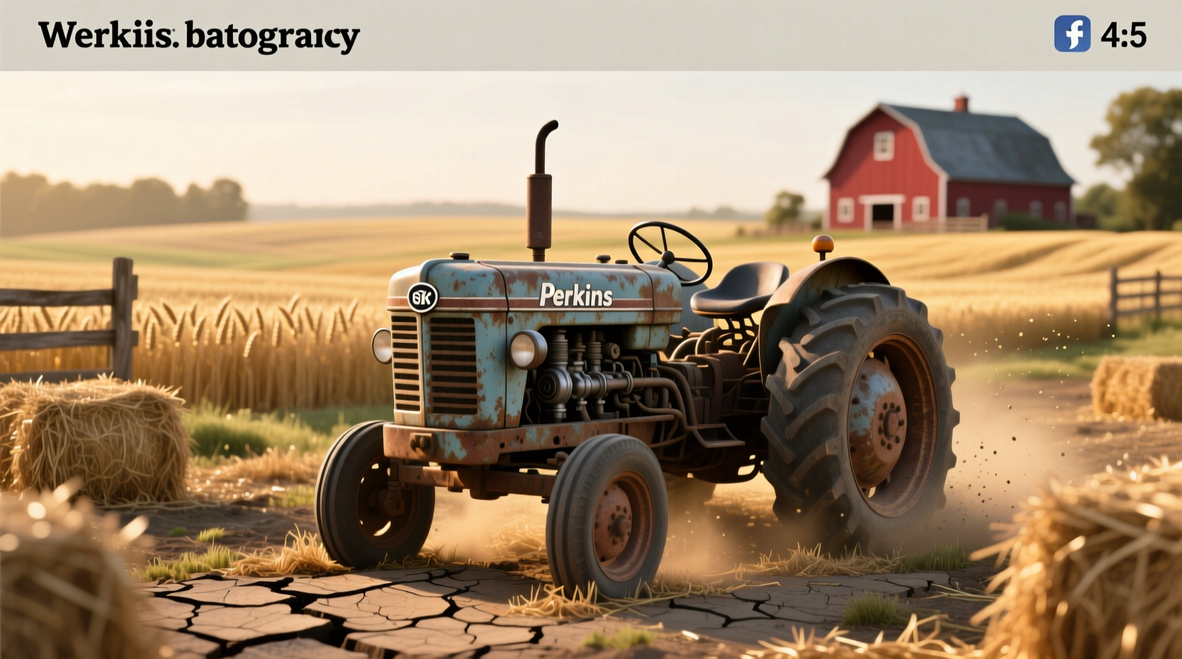 Tractor equipped with a Perkins engine working in a field