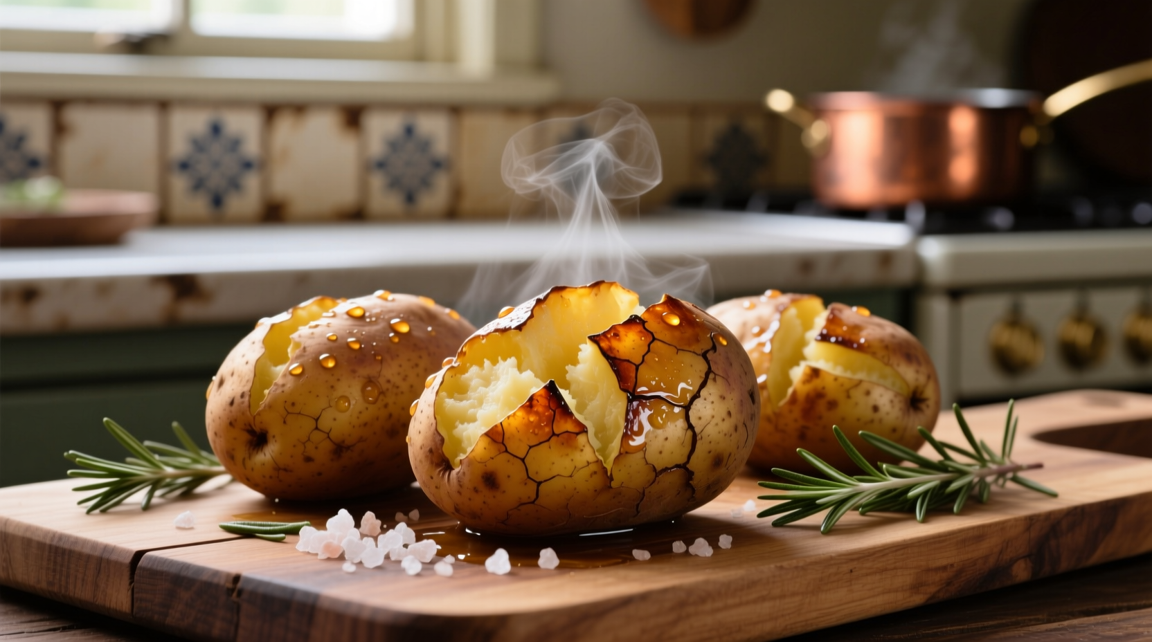 Perfectly roasted russet potatoes with crispy edges