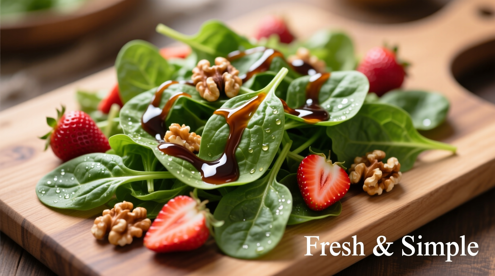 Fresh spinach salad with strawberries, walnuts and balsamic dressing