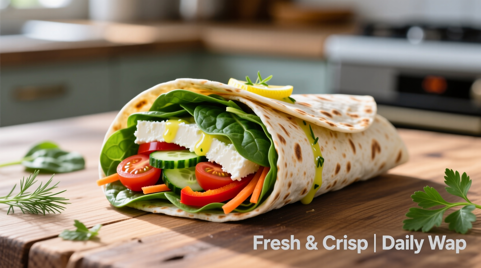Spinach feta wrap with fresh vegetables