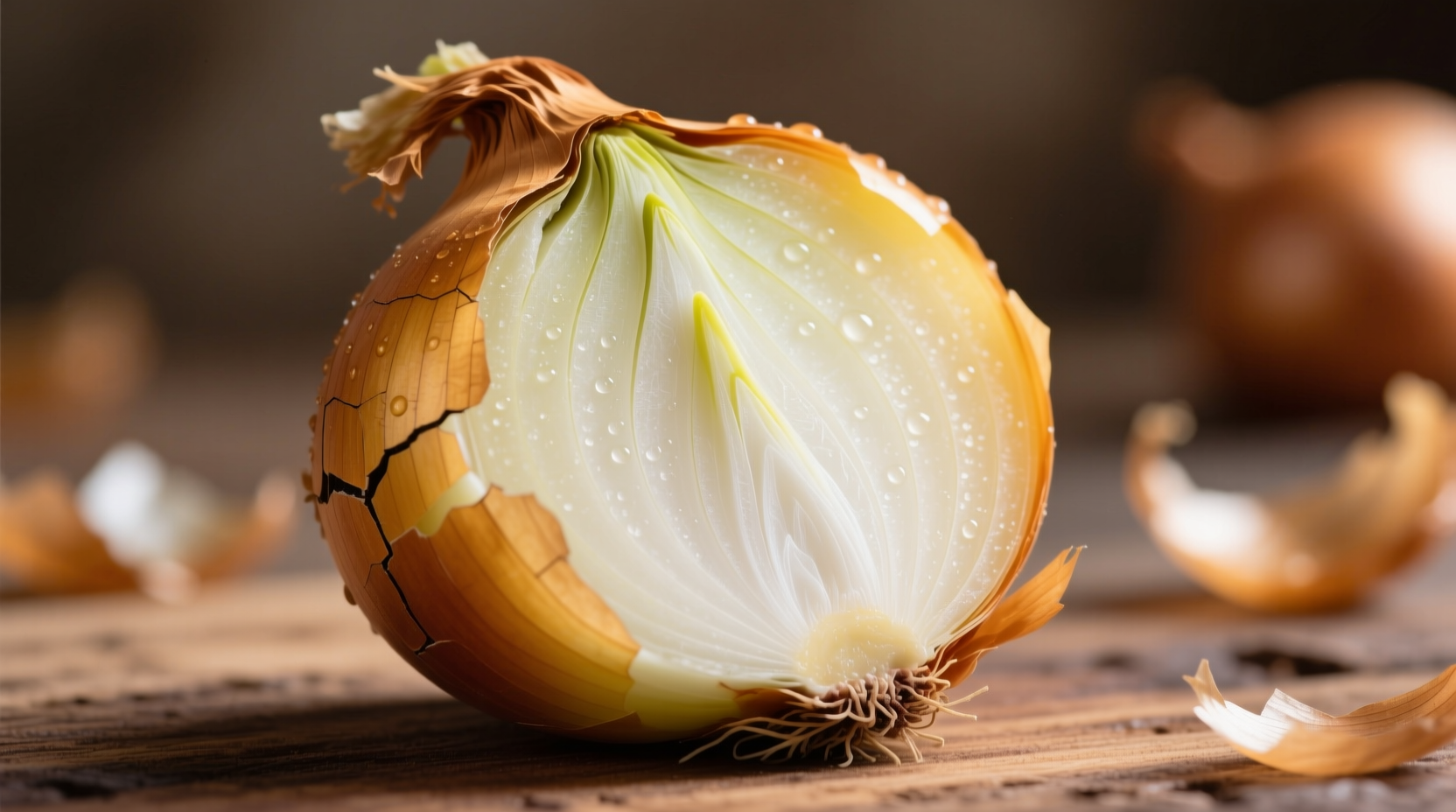 Fresh yellow onions with skin and cross-section