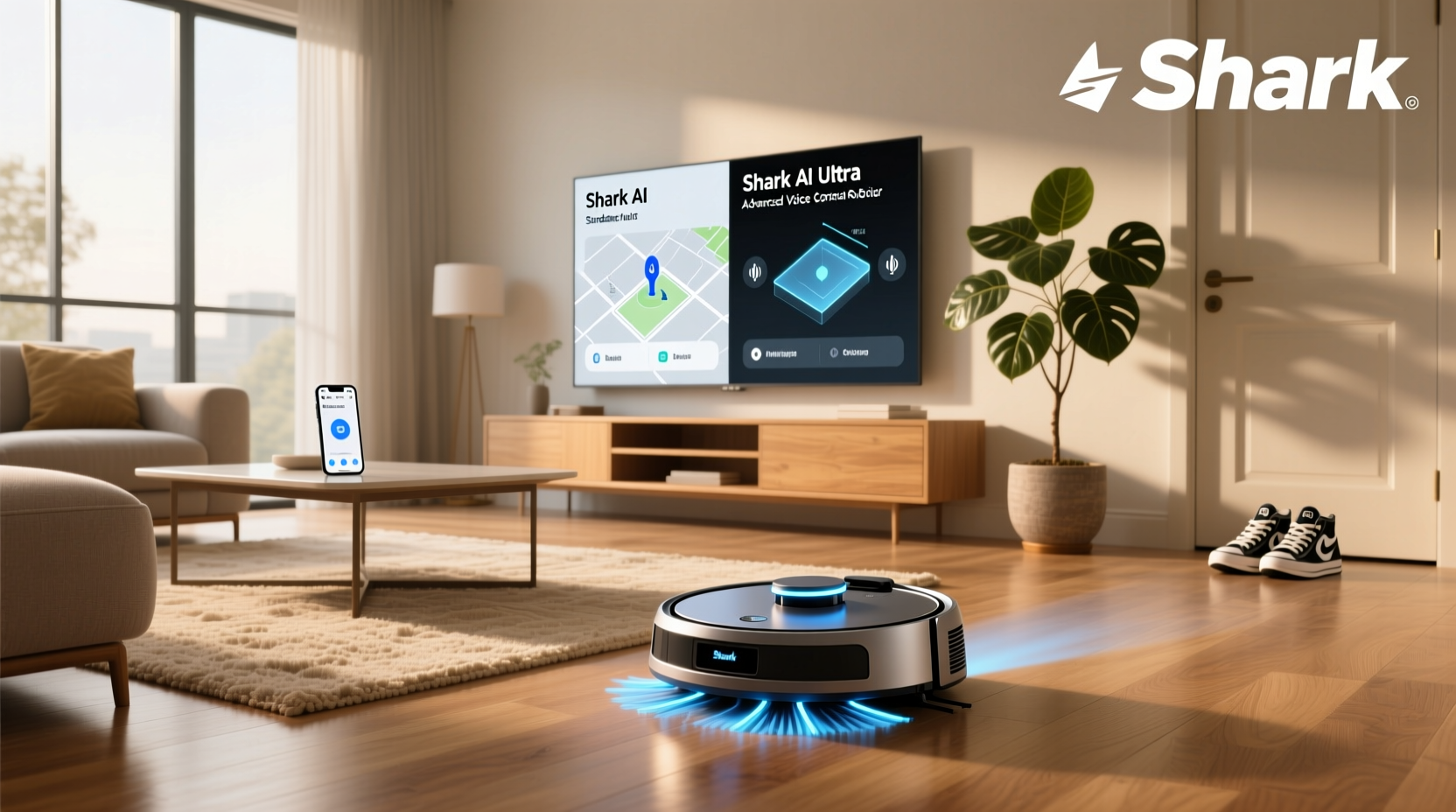 Shark AV2511AE AI Ultra Voice Control Robot Vacuum on hardwood floor
