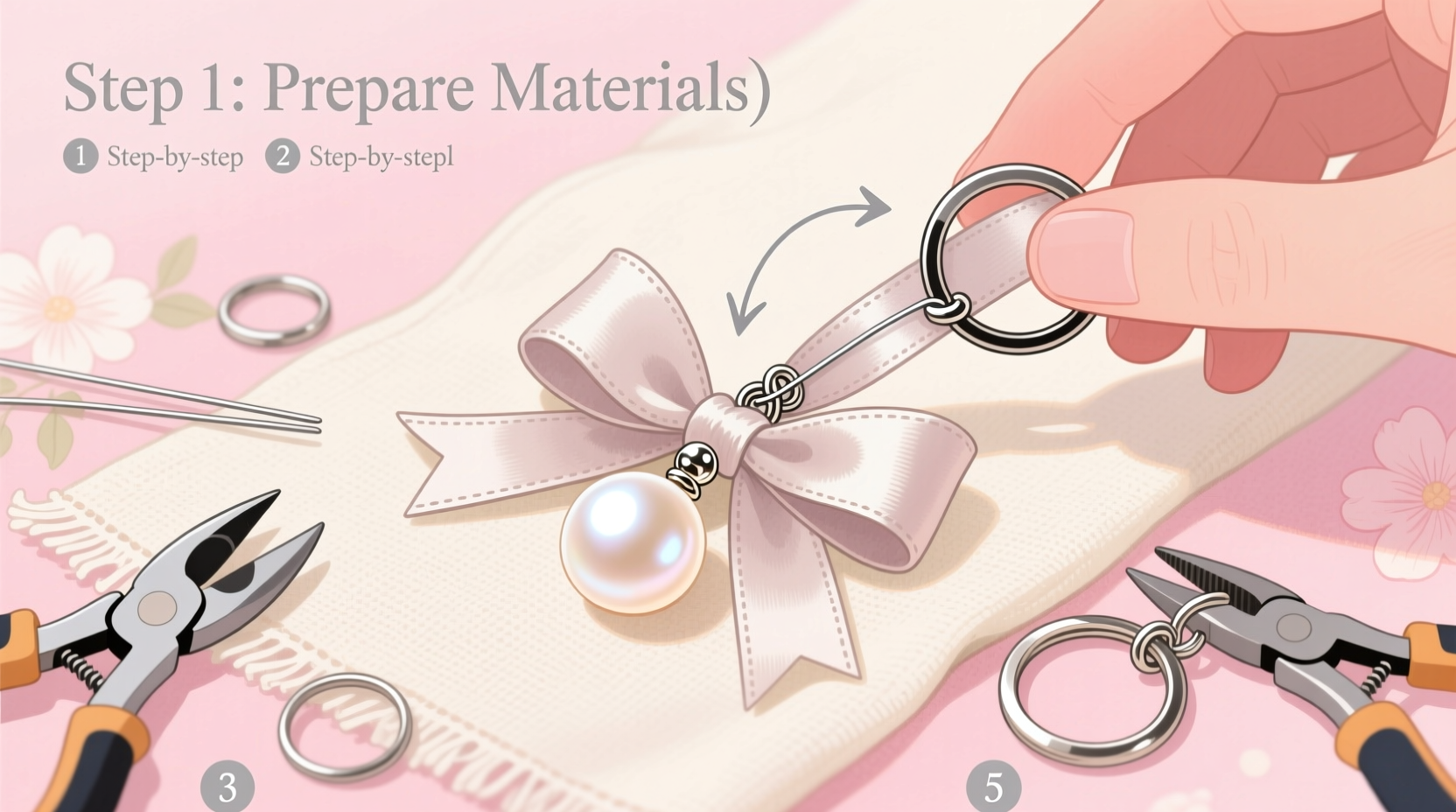 step by step tutorial creating an elegant pearl and bowknot keychain for beginners