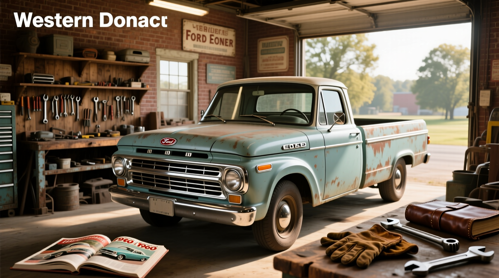 1965 Ford Econoline pickup truck on gravel road