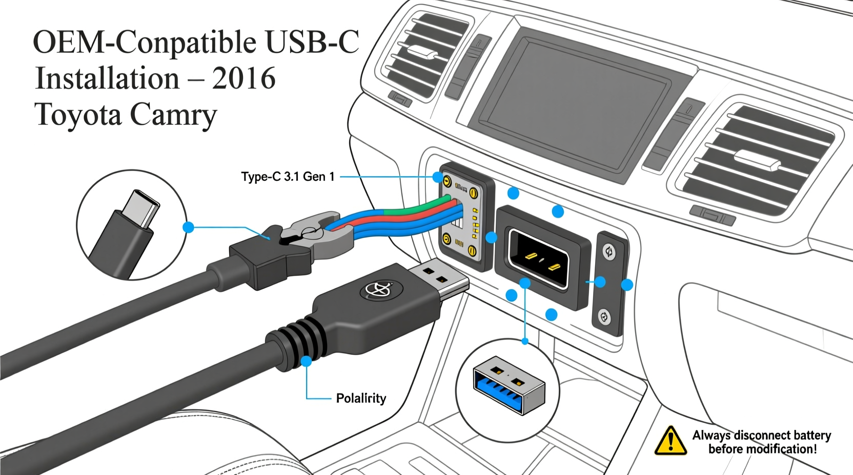 camry 2016 usb c install guide