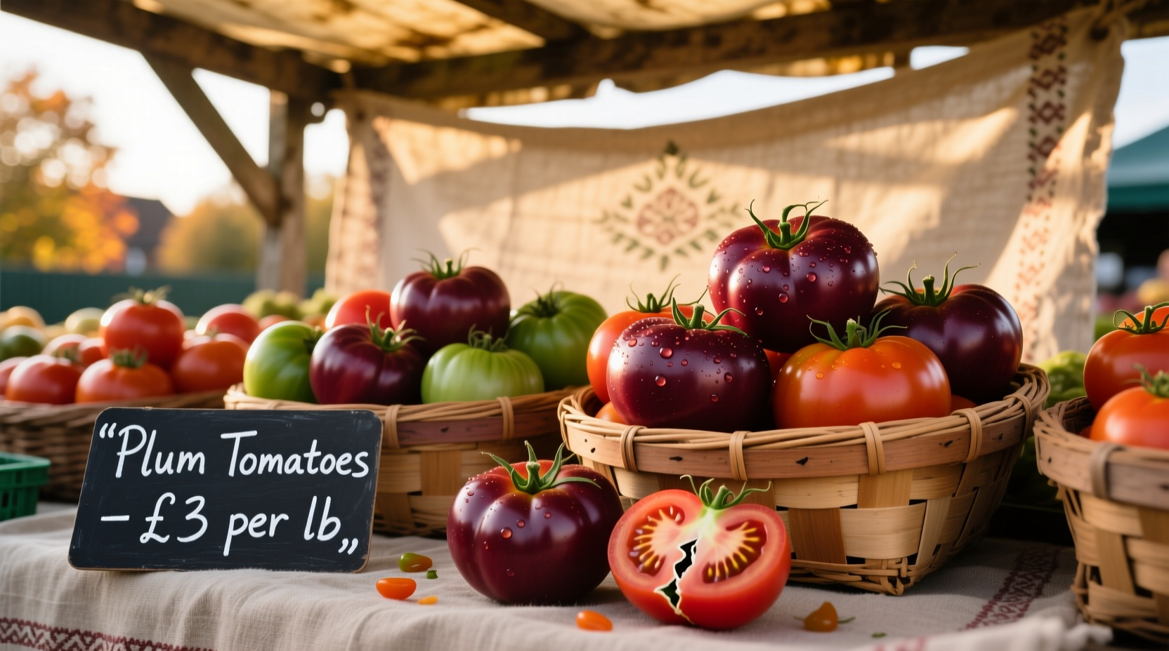 Plum tomatoes at Colchester farmers market