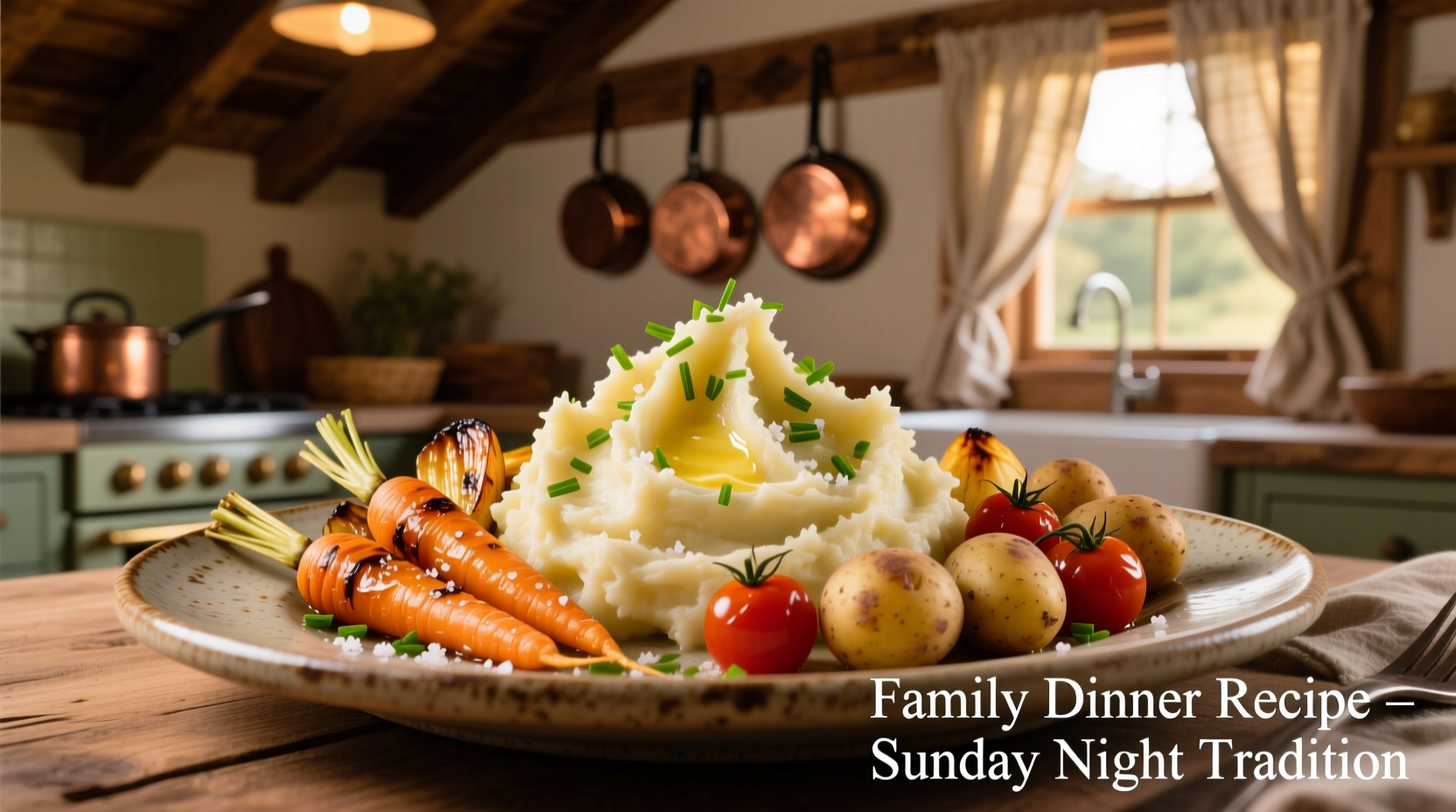 Mashed potato dinner with roasted vegetables