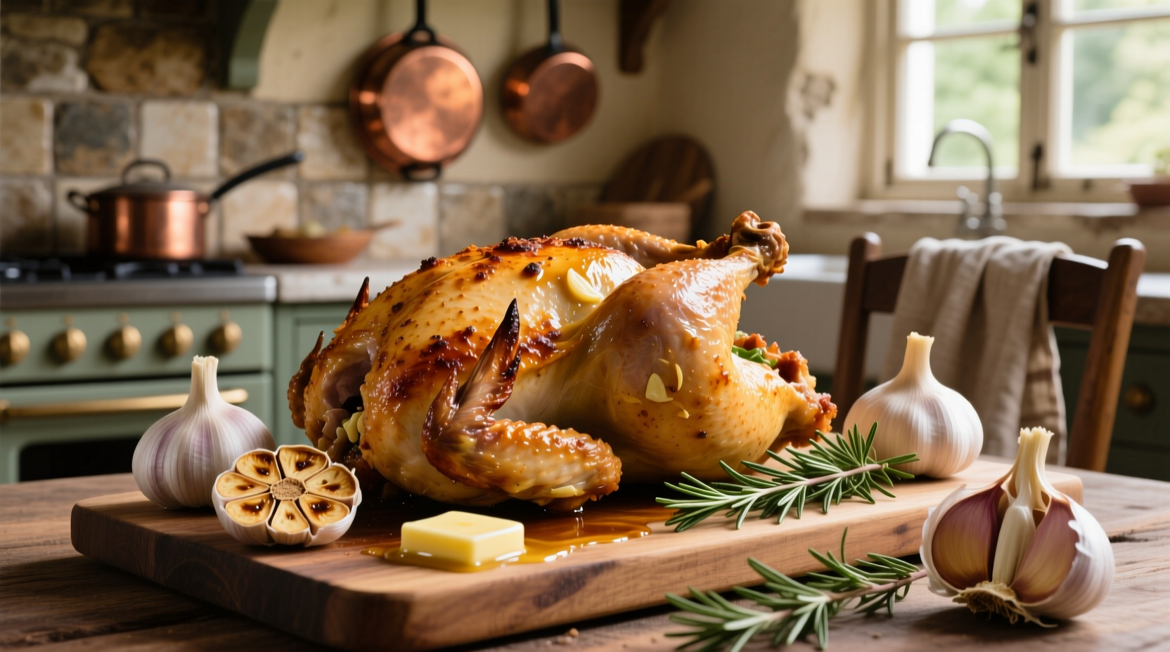 roast chicken and garlic