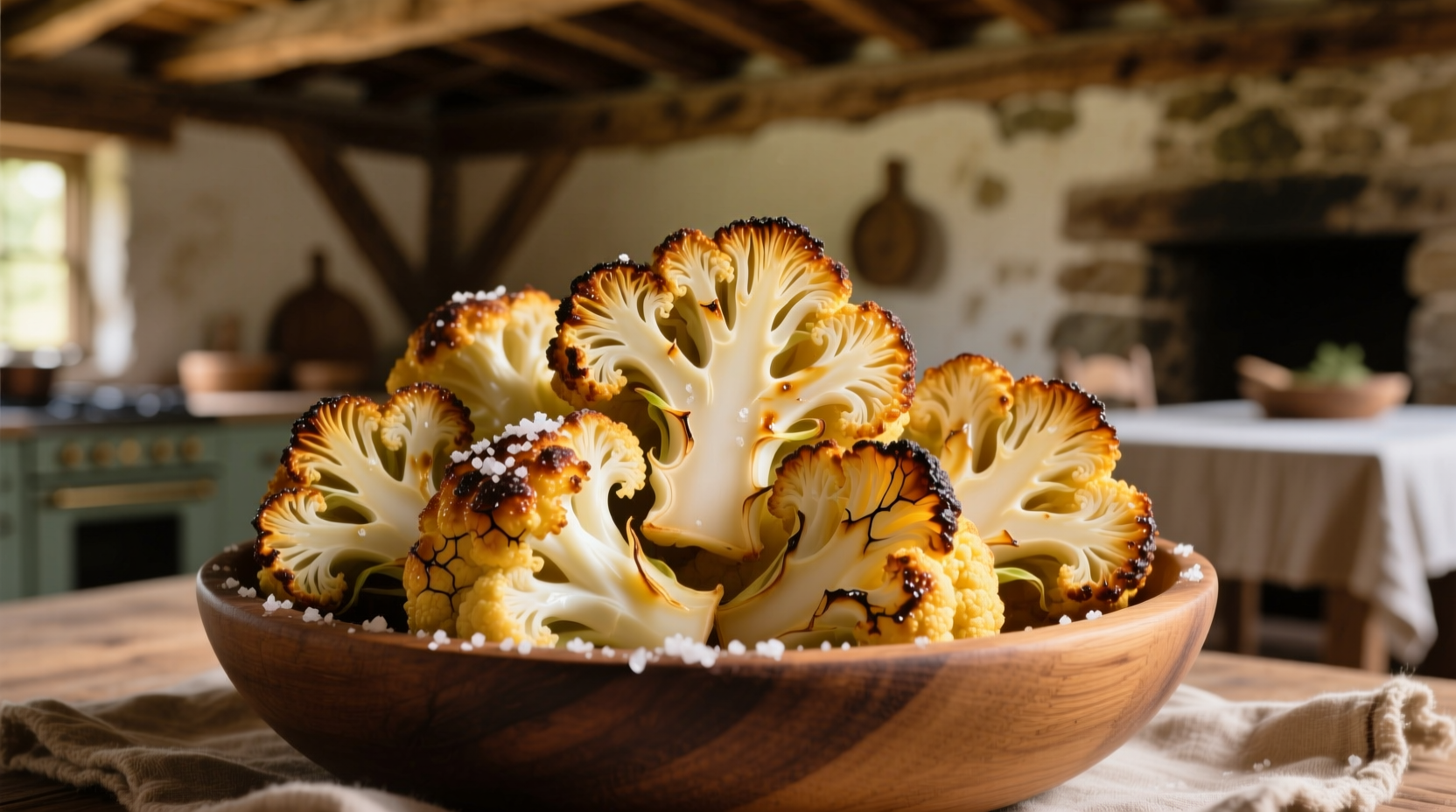 Golden roasted cauliflower florets with crispy edges