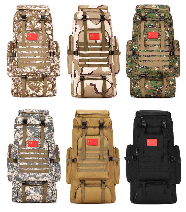 80L large capacity Outdoor Mountaineering Camping Hiking molle backpack tactical black nylon military