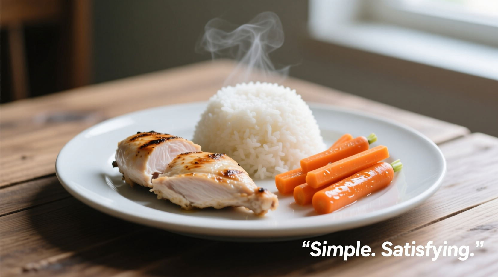 Bland food meal with boiled chicken, rice, and steamed carrots