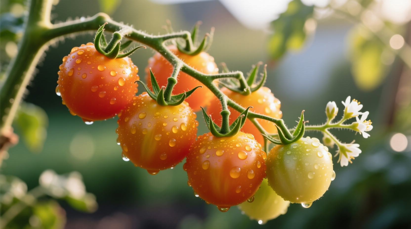 Ripe Sungold cherry tomatoes on vine