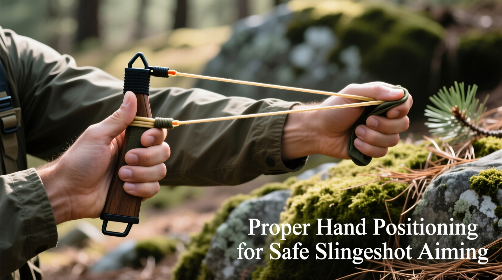 Proper hand positioning for safe slingshot aiming technique