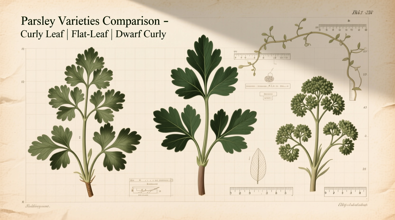 Three types of parsley varieties side by side comparison