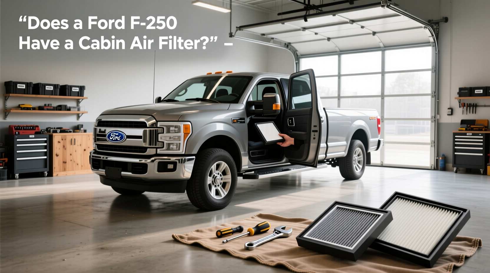 2000 Ford F250 cabin air filter replacement process showing glove box removal