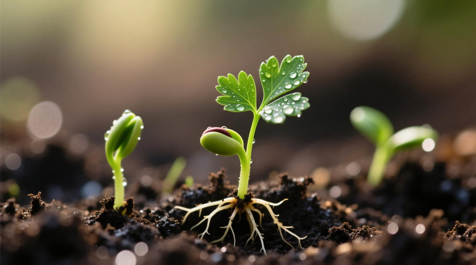 Close-up of fresh parsley seedlings in soil