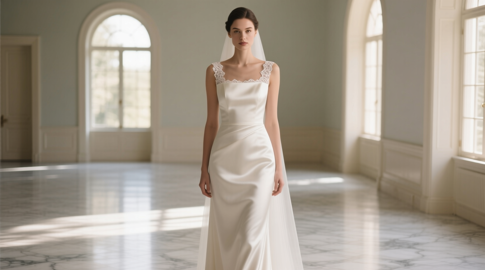 a line square neck wedding dress