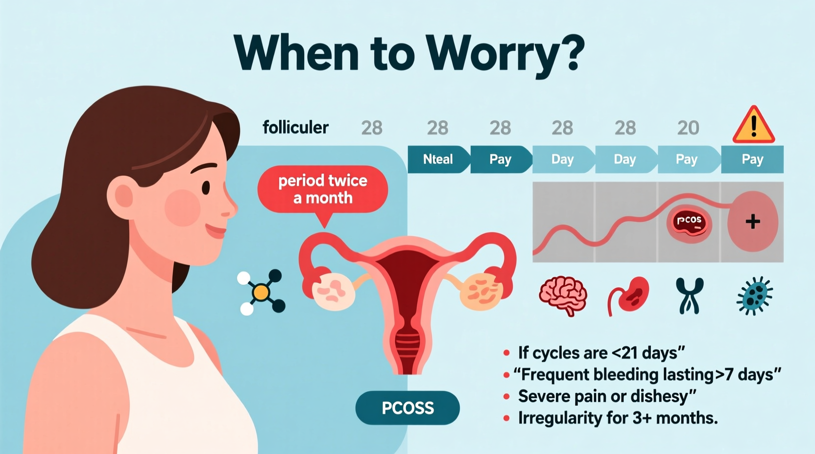 period twice a month causes reasons when to worry