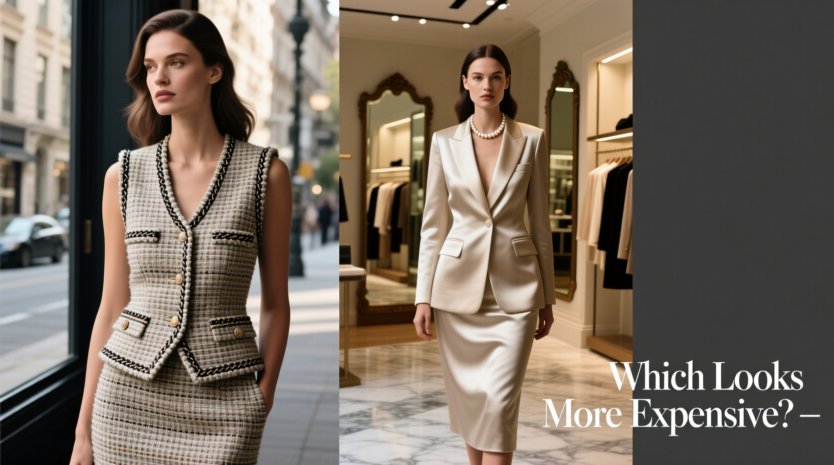 tweed vest set vs skirt suit which one looks more expensive