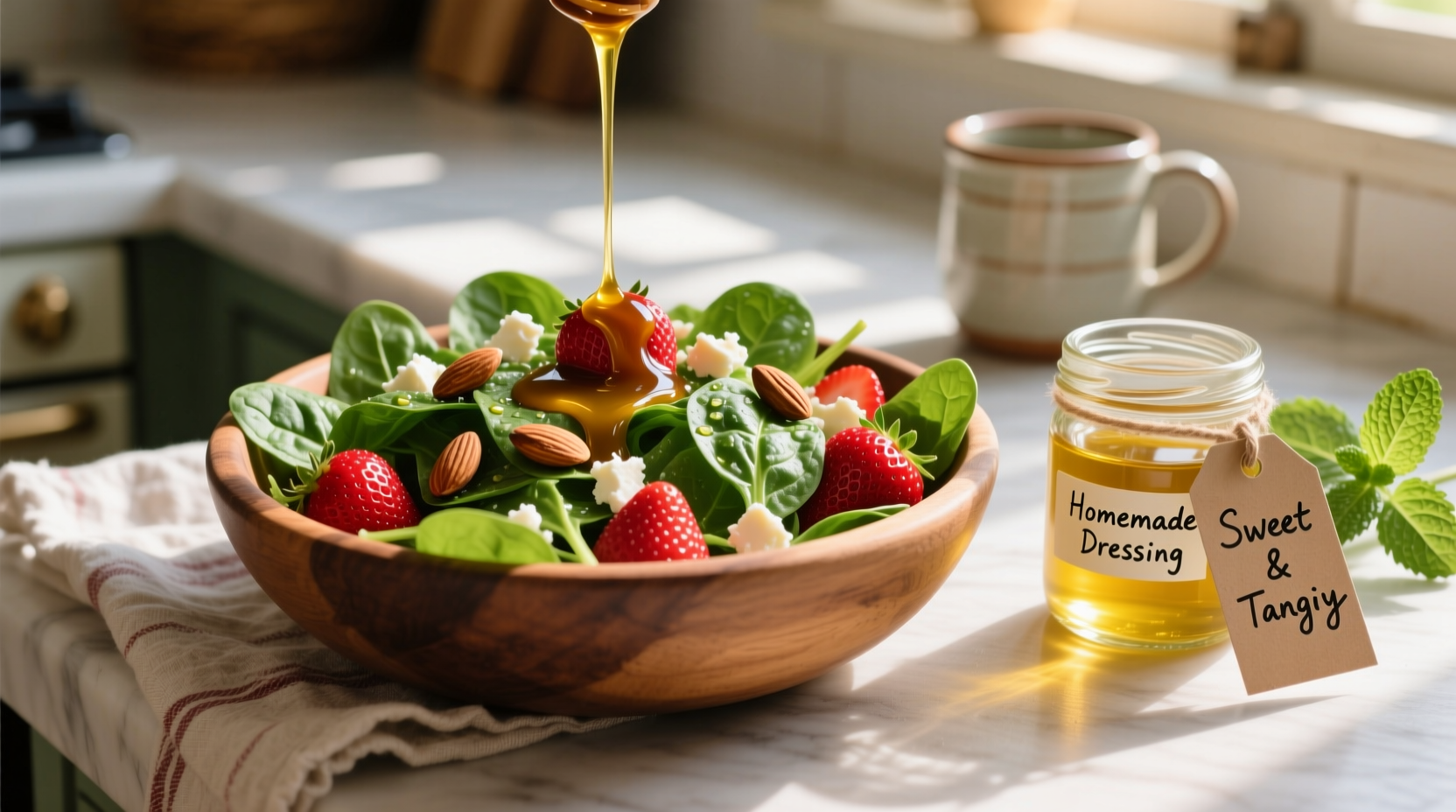 Fresh spinach and strawberry salad with homemade dressing