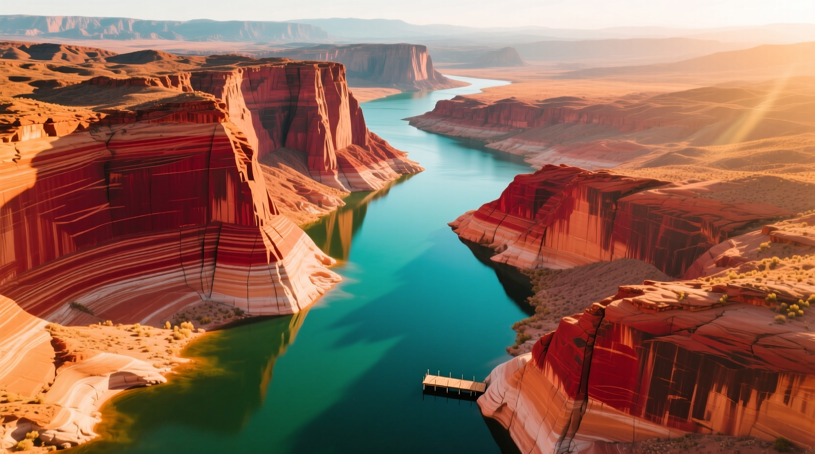 Aerial view of red rock formations near Lake Havasu