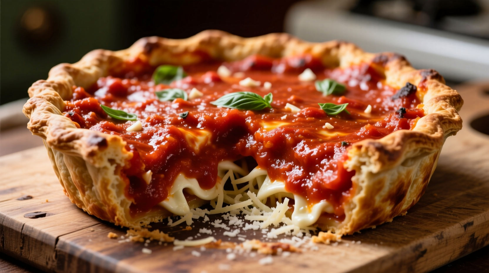 Traditional Utica tomato pie with thick sauce topping