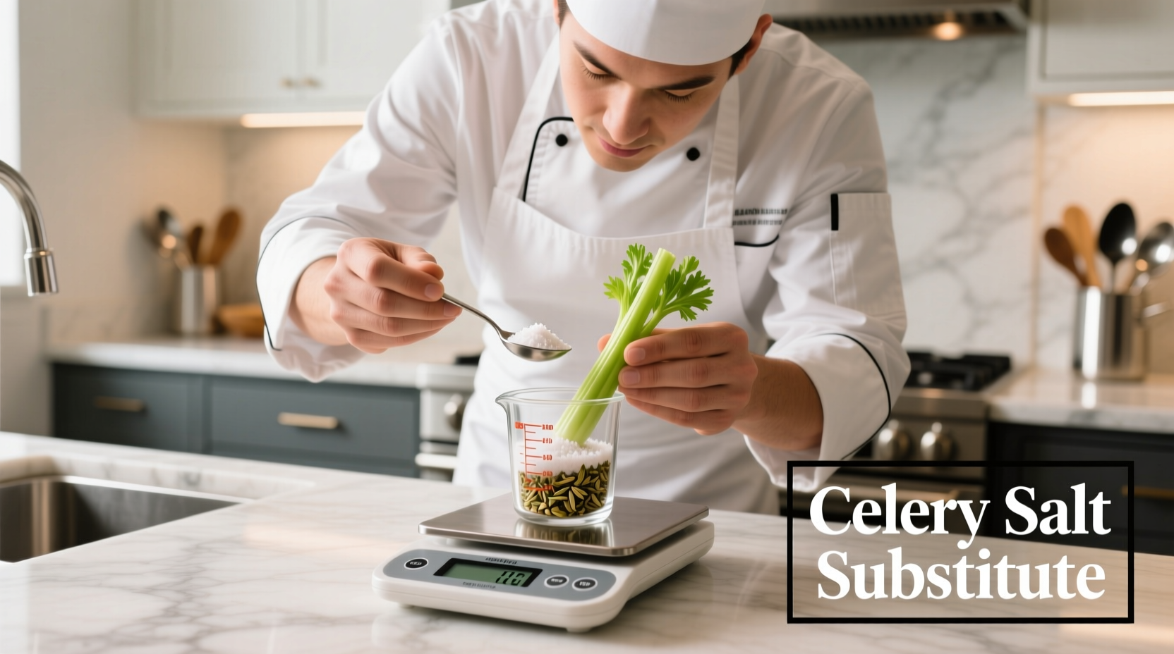 Chef measuring celery salt substitution