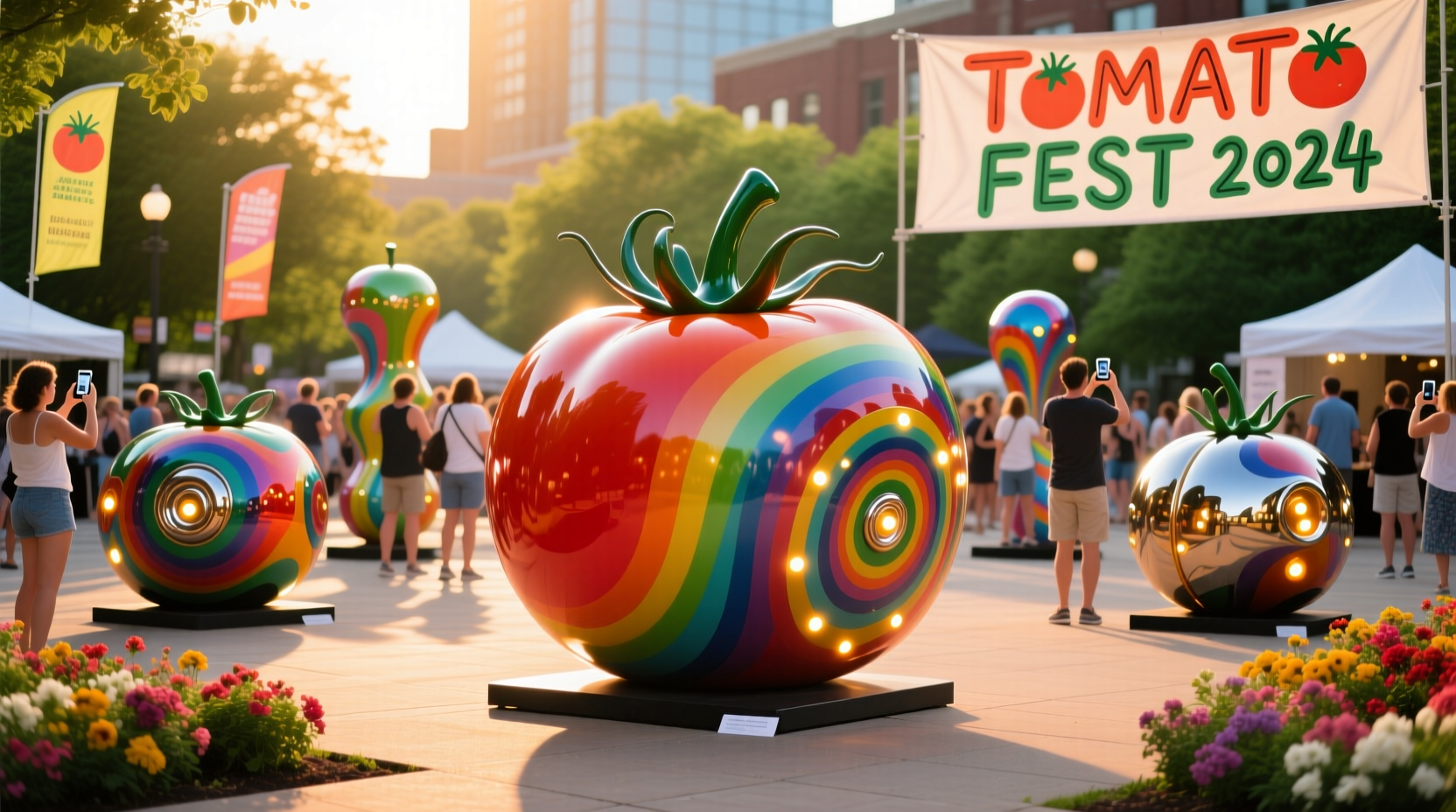 Colorful tomato sculptures at Nashville art festival