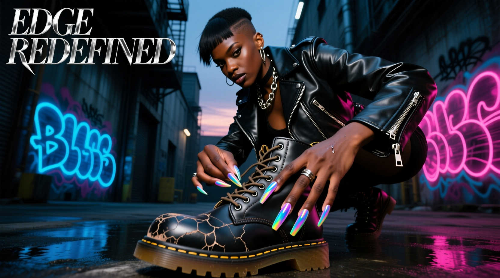 creative guide attaching artificial fingernails to combat boots for a bold edgy look