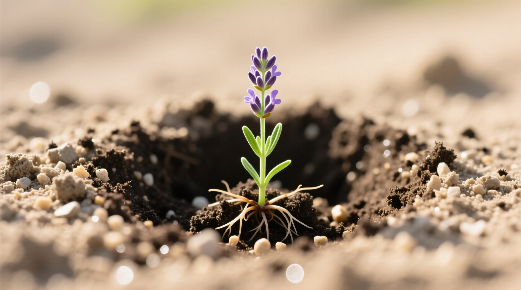 Step-by-step soil amendment: mixing lavender planting hole with 30% horticultural grit and compost