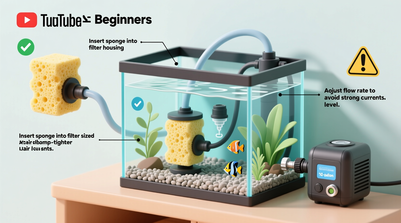 complete beginners guide how to efficiently set up a sponge filter with an air pump for a healthy aquarium