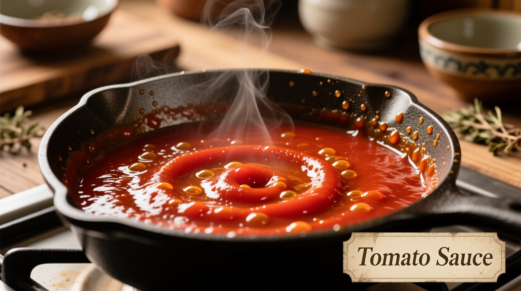 Close-up of vibrant red tomato sauce in a pot