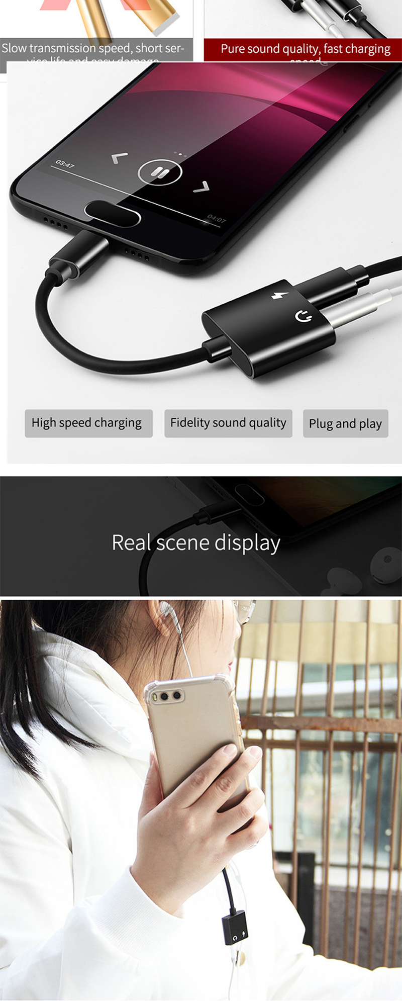 3.5mm AUX Audio Cable 2 in 1 USB Type C Charge Audio Adapter für Leeco Le Max 2/Pro Headphone Car USB-C Charger Cable für Xiaomi