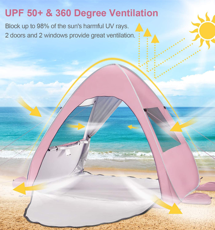 Custom Cheap Large Outdoor, Lightweight Cool Cabana Easy Pop Up Sun Shade Instant Folding Upf50 Camping Beach Tents For Kids/