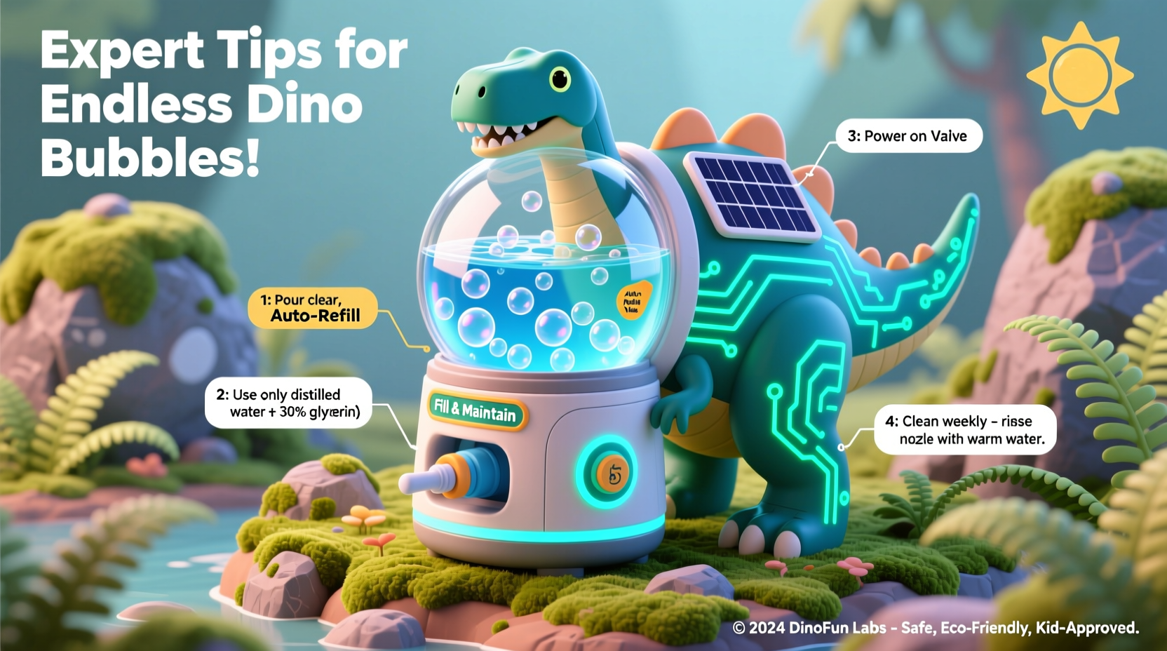 expert tips for how to fill and maintain your dinosaur bubble machine for endless fun