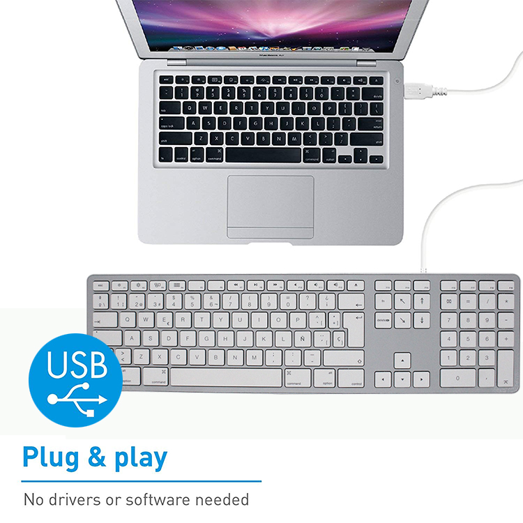 In stock 109 keys ABS standard portable wired spanish keyboard