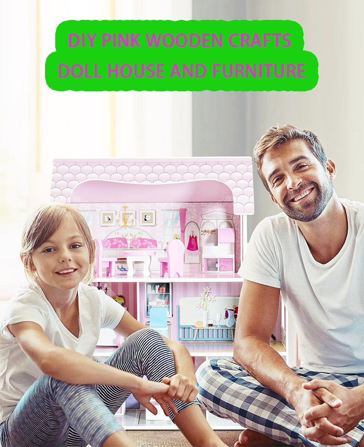 2021 Amazon HOT ASTM EN71 CE diy dollhouse wooden doll house for kids Children's Day Christmas gifts