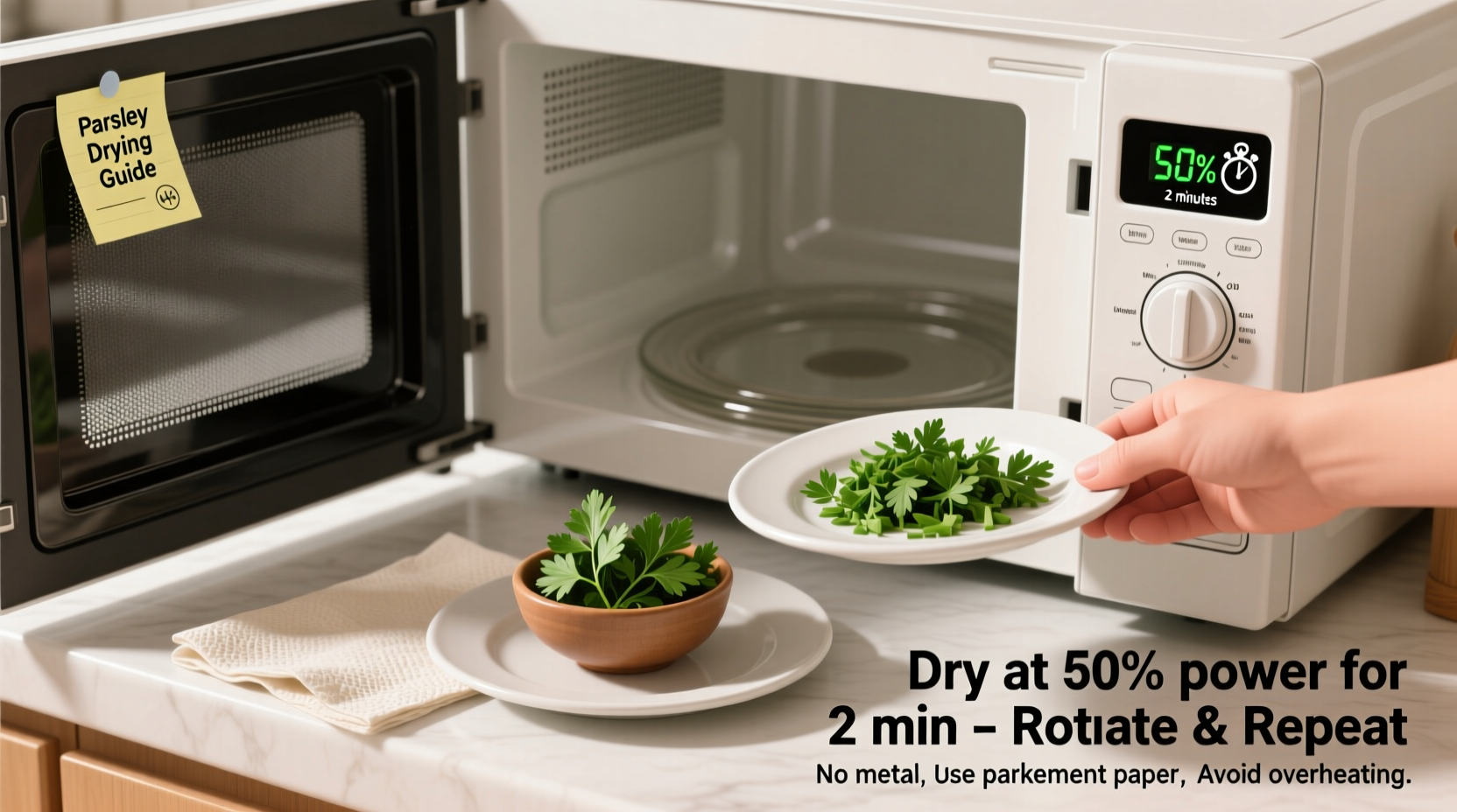 how do you dry parsley in microwave