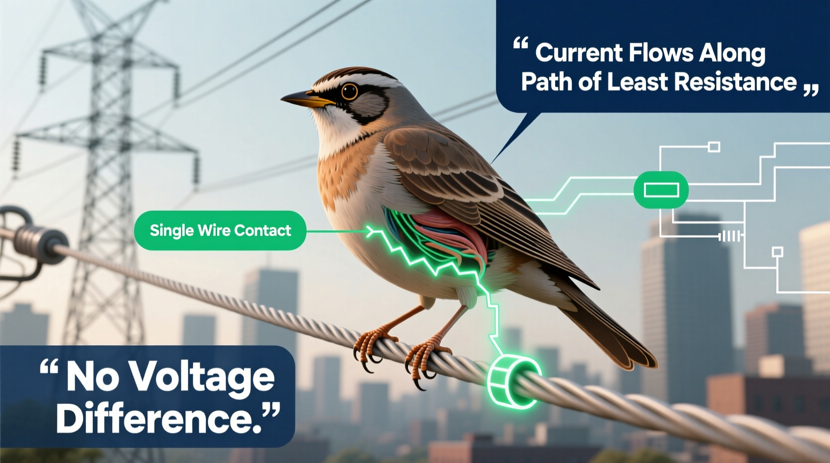 why birds dont get electrocuted on power lines explained