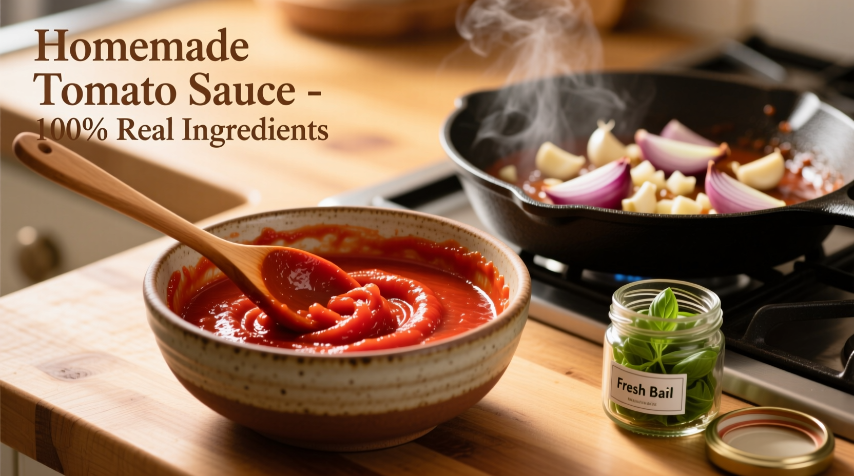 Homemade tomato sauce being prepared from tomato paste