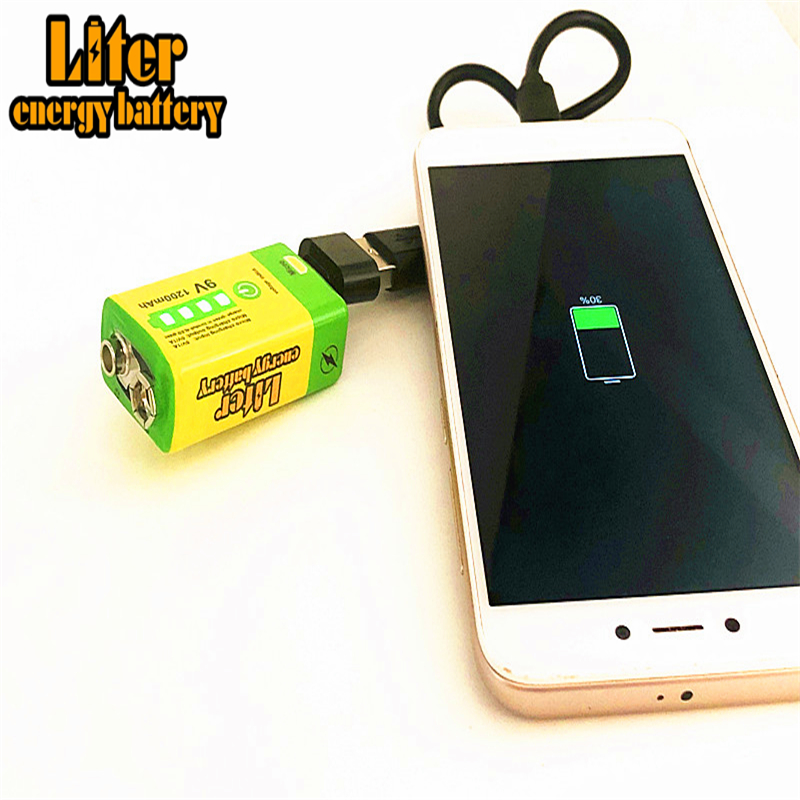 PP3 9V 1200mAh USB Rechargeable Li-Ion Battery OTG Phone Power - Foto 13