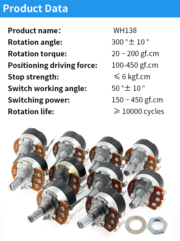 Ein-/Schalter Potentiometer WH138 500K Ohm Potentiometer Mit Schalter – 2 Stück, Single Linear Taper, 6 Mm Welle, Für Lautstärke & Geschwindigkeitsregelung