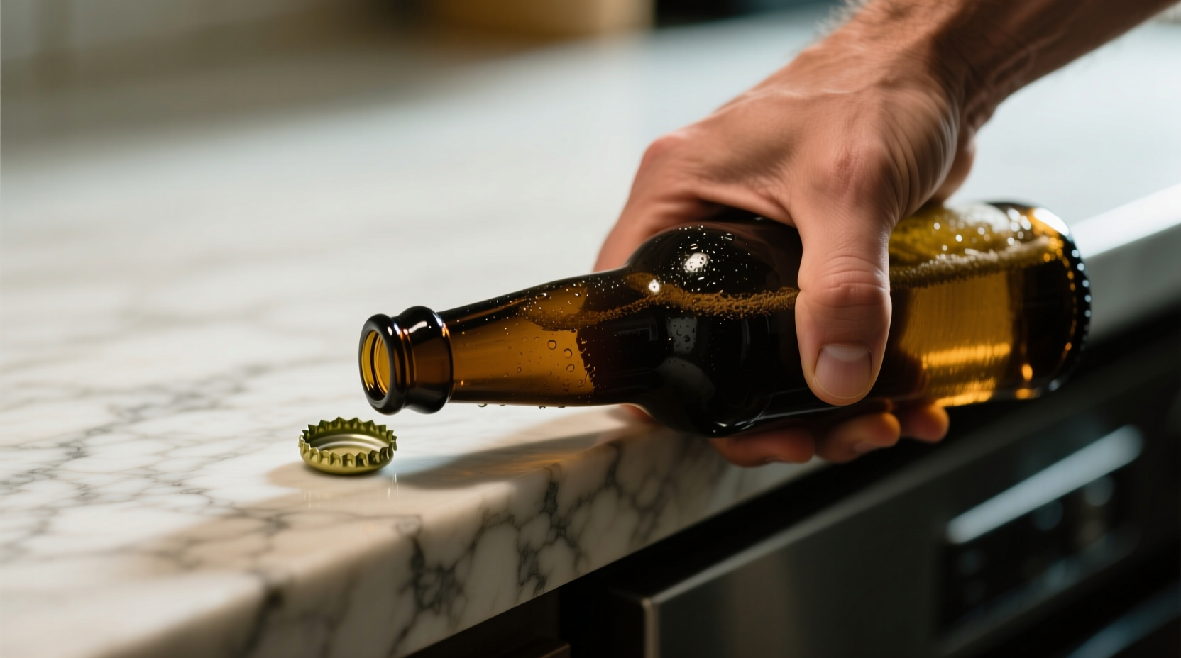 how to open a beer bottle with a countertop