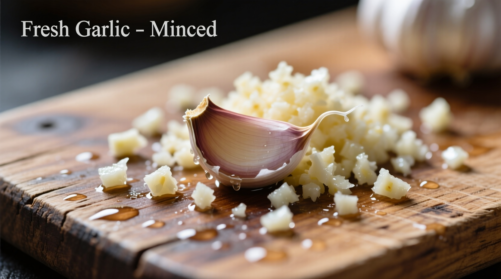 Freshly minced garlic on cutting board